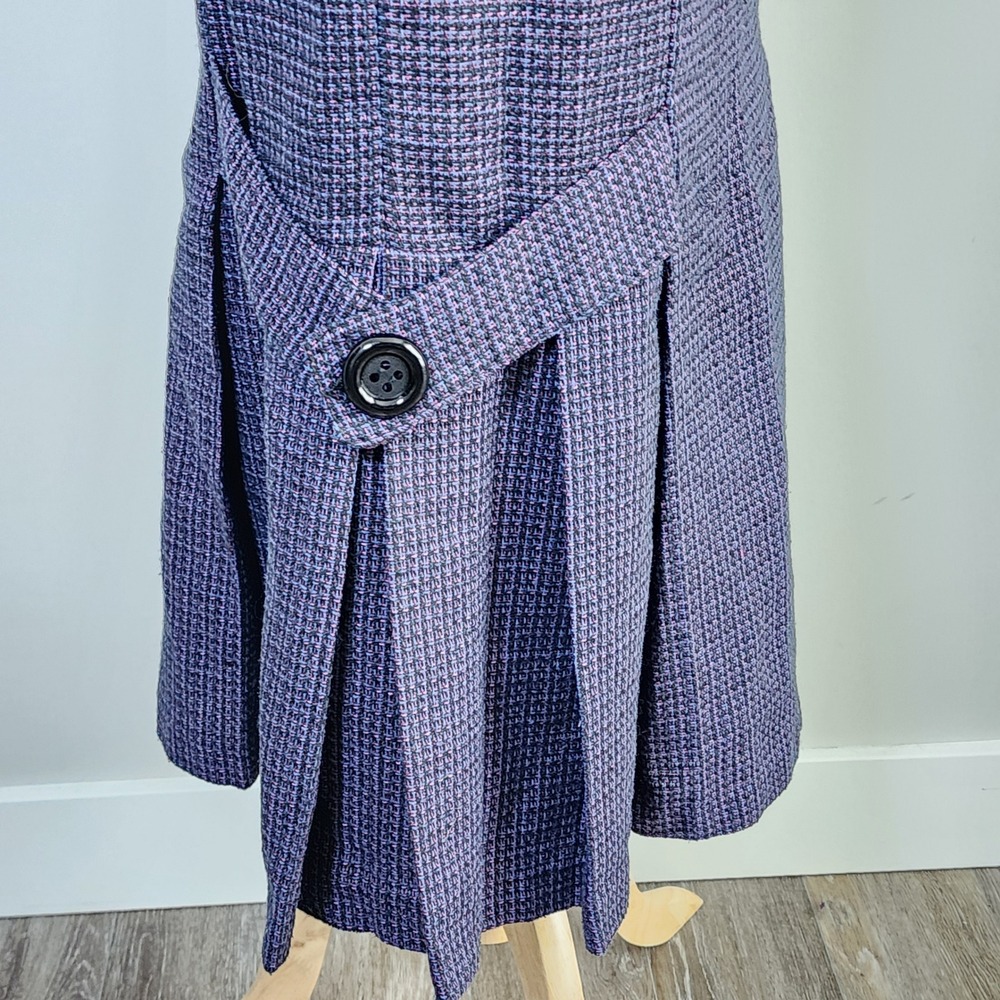 Vintage 70s Tweed Pleated Midi Skirt Womens 5 / 6 Purple Plaid Wool Blend Twee - Picture 3 of 15